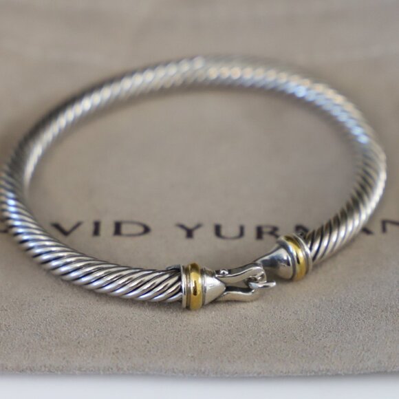 David Yurman Sterling Silver 5mm Cable Buckle Bracelet with 18k Gold size Small - Picture 3 of 9